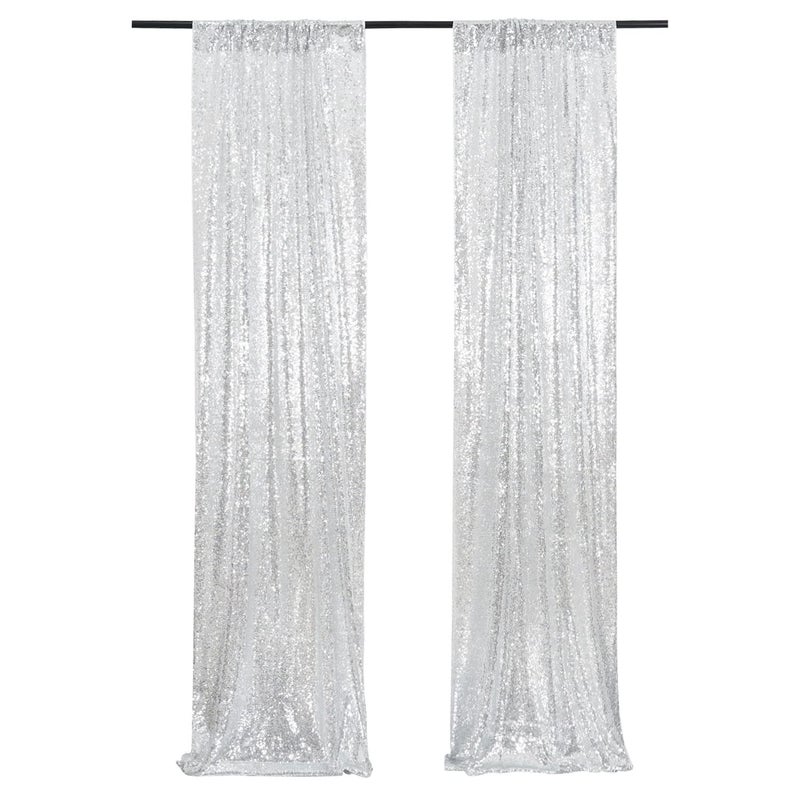 Poise3EHome Silver Sequin Backdrop Curtains,2ft x 8ft Sequin Photography Backdrop Curtain 2 Panels for Party Decoration - Image 1